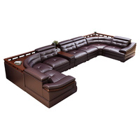 Sofa Seksional Kulit Asli Mewah Modern Eropa dengan Sandaran Kepala yang Dapat Disesuaikan dan Pengisi Daya