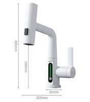 Olifebanos Matt Black Digital Go up and Down Basin Mixer Lavatory Faucets dengan Pullout Deck Mounted LED Display Black
