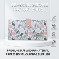 Cartera de PU con Diseño Floral y Grano Cruzado, Personalizada OEM, Directo de Fábrica, con Múltiples Ranuras, Marca Privada, Venta al Por Mayor, para Uso Diario de Mujeres