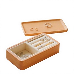 Boîte à bijoux en bois avec couvercle, plateau doublé de velours, organiseur de bagues, étui de rangement pour boucles d'oreilles, fabriqué au Vietnam - Product Image 1