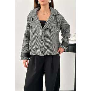 Veste en cuir rayée grise pour femmes, finition en cuir, vente en gros - Product Image 2