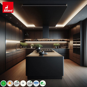 Alland Popular Sale Luxury Custom Flat Slab Door Plywood Wood Melamine Matte Modern Black Kitchen <strong>Cabinet</strong> With Contemporary - Product Image 4
