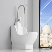Kidoir Lavabo d'ablution Wudu à double niveau pour le lavage des pieds, avec chaise