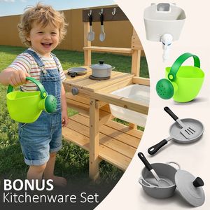 Ensemble de jouets de maison de jeu préscolaire écologique en bois, <span class=keywords><strong>cuisine</strong></span> de terre cuite d'extérieur, simule une <span class=keywords><strong>cuisine</strong></span> de jeu pour enfants, jeu de rôle - Product Image 3