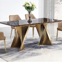 Ensemble de table à manger de luxe en marbre et acier inoxydable doré, moderne, pour la maison et l'hôtellerie, tailles personnalisables