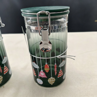 Bocal de rangement en verre vert dégradé de Noël de 40 oz avec couvercle en bambou pour la cuisine, idéal pour biscuits, bonbons, noix et grains de café