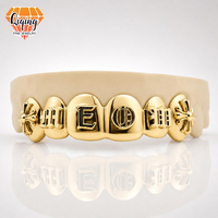 Grillz in Argento Sterling S925 con Moissanite a 6 Denti, Lettera Iniziale Gotica, Croce, Gioielli Hip Hop, Grillz Personalizzati