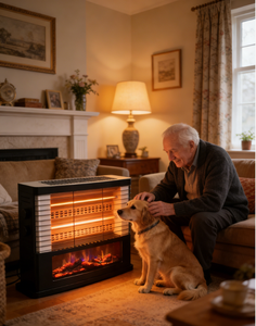 Chauffage infrarouge à quartz de qualité professionnelle avec effet flamme, radiateur électrique portable à 4 roues avec interrupteur de sécurité - Product Image 5