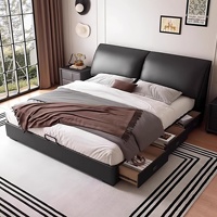 Vente directe usine – Lit en cuir véritable, design oreilles d'éléphant, grand rangement, style minimaliste italien, cadre en pin, pneumatique
