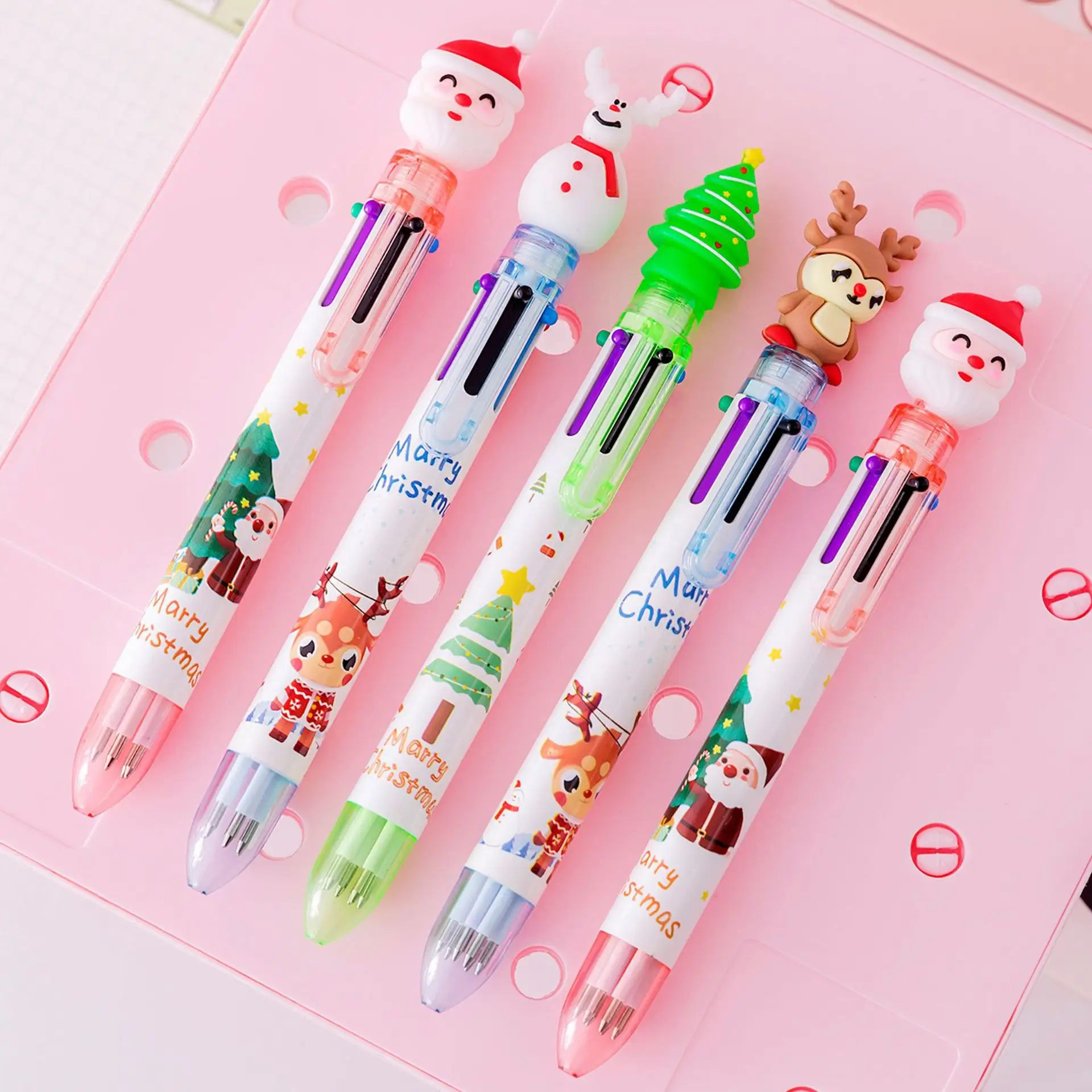 Мультяшная шариковая ручка, 6 цветов, Рождественская елка, Санта-Клаус, студенческие канцелярские принадлежности, подарки, шариковая ручка, оптовая продажа
