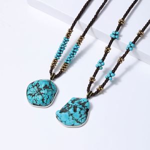 Pendentifs en pierre en gros pour hommes/femmes, colliers avec pendentifs en turquoise tibétaine, bijoux en pierres précieuses naturelles brutes turques tissées à la main - Product Image 2