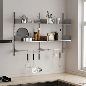 Unidades de Prateleiras de Armazenamento em Aço Inoxidável Escovado, <span class=keywords><strong>Rack</strong></span> Metálico Modular <span class=keywords><strong>DIY</strong></span> Montado na Parede para Decoração de Casa - Product Image 1