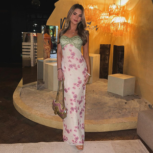 Romantic Floral Summer Vacation Style Collarless <b>Spaghetti</b> <b>Strap</b> Eco-Friendly Breathable Sexy Backless Lace Floor-Length Party - Product Image 3