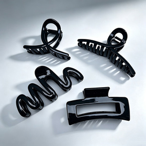Pinces à cheveux grandes en PC de haute qualité, noires brillantes, creuses, antidérapantes, accessoires capillaires premium - Product Image 1