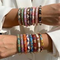 Bracelet jonc Mimo P089 rétro et tendance en émail avec fermoir goutte d'huile, métal doré multicolore, style chinois superposé, pour femme, idéal pour les occasions festives