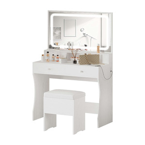 Ningbo Hongzi <b>Makeup</b> <b>Vanity</b> With Lighted Mirror Commercial Use Wooden Dressing Table For Salon Beauty Studio - Product Image 2