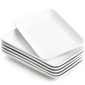 Platos y platos de melamina blanca A5 para restaurante al por mayor, platos de melamina blanca rectangulares de 7 pulgadas