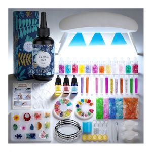DIY Pendant Resin Kit Jewelry Hard Crystal Clear UV Resin LED <b>Lamp</b> Silicone Molds <b>Glitter</b> Foil Flowers Model Keychain Set - Product Image 1
