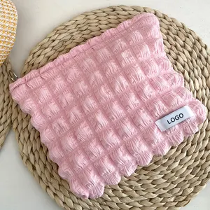 Wholesale Cute Bubble Mesh Candy Pink Zipper Mini Canvas Travel Toiletry Handbags Cosmetic Pouch Makeup Organizer Bags