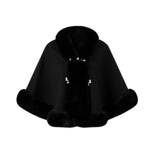 Poncho élégant en fausse fourrure tricotée pour femme, avec bordure chaude et élégante, fermeture perlée, idéal pour mariage, rendez-vous galants et réveillon du Nouvel An - Product Image 3