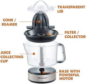 Elite <span class=keywords><strong>Gourmet</strong></span> ETS623 Presse-agrumes électrique <span class=keywords><strong>noir</strong></span>/acier inoxydable Grand bec verseur de 24oz Contrôle facile de la pulpe pour oranges - Product Image 2