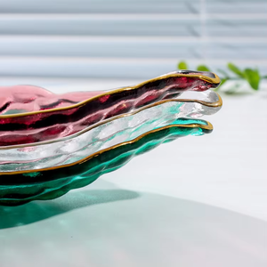 Ensemble de vaisselle en verre cristal irrégulier créatif, bord doré japonais, écologique, pour fruits, desserts et sushis, vert gris <span class=keywords><strong>pois</strong></span> - Product Image 4