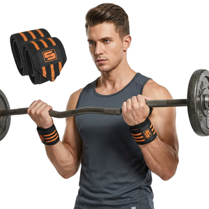 Heavy-Duty Wrist Support for Fitness Training Gym Exercise Weightlifting in Black & Orange Fitness Wrist Protection Wraps - Product Image 1