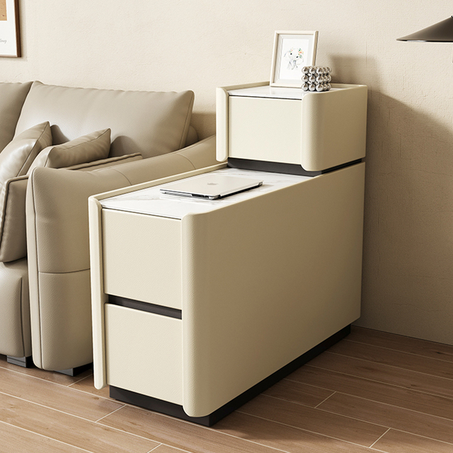Cream Style Storage Side Table Modern High Quality Leather Side Table for Sale Popular Solid Wooden Side Table with Charger