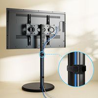 Support TV mobile en acier avec roulettes cachées et base ronde, inclinable, réglable en hauteur, gestion des câbles, noir, VESA 400x400, pour téléviseurs de 32 à 60 pouces