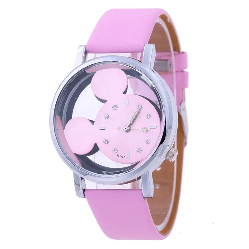 I bambini rosa al quarzo economici guardano l'orologio simpatico cartone animato per bambini