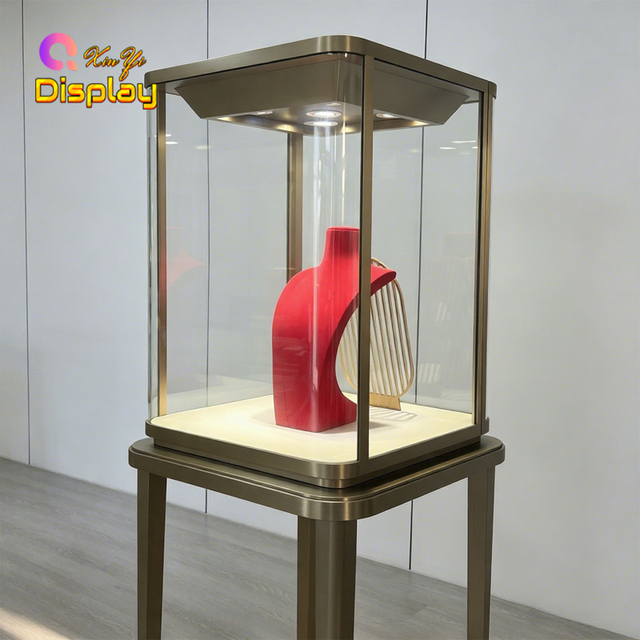 Custom Modern Stainless Steel Jewelry Showcase Display Case With LED Lighting Eco-Friendly Glass Retail Jewelry Shop Cabinet