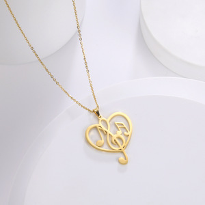 Collar con Colgante de Corazón con Nota Musical en Acero Inoxidable Chapado en Oro de 18K para Mujer, Joyería de Moda Hipoalergénica con Llave de Sol - Product Image 2