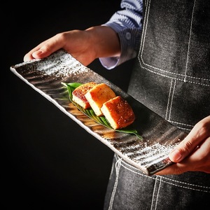 Piatto rettangolare in ceramica smaltata per Sushi lungo 14 pollici semplice piatto nero ristorante piatto da portata in ceramica vassoio per cena giapponese - Product Image 3