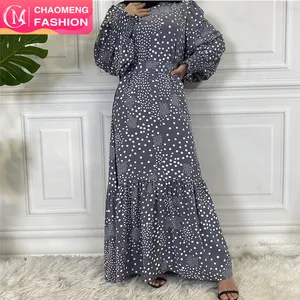 6541 # Chất Lượng Cao Đàn Hồi Cuff Trắng Polka Dot In Maxi Dress Ladies Hồi Giáo Abaya Dresses Hồi Giáo Quần Áo