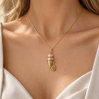 Collier pendentif crème glacée en perles, plaqué or 18 carats, chaîne de clavicule, bijou géométrique pour femme