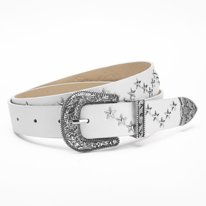 Ceinture en Faux Cuir Unisexe Ceinture Décorative pour Jeans Western Star Rivet Décors Ceinture pour Femmes Hommes Largeur <span class=keywords><strong>2</strong></span>.8CM - Product Image 5