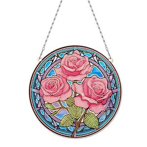 Pendentif double face en <span class=keywords><strong>peinture</strong></span> <span class=keywords><strong>de</strong></span> diamant Hibou et <span class=keywords><strong>Chien</strong></span> floral - Carillon <span class=keywords><strong>de</strong></span> vent scintillant pour la décoration intérieure - Product Image 5