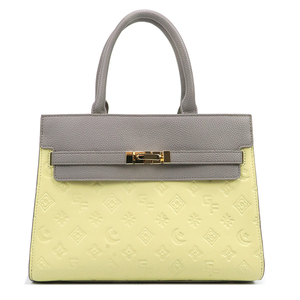 Bolso de mano de moda para mujer, de piel sintética, con bloques de color, bolso tote estructurado, bolso de hombro con relieve para uso diario. - Product Image 1