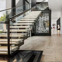 Foshan Factory Custom ized Moderne gerade Treppen aus Stahl und Holz mit Glas geländer Langlebige Montage für Wohnungen