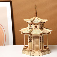 Puzzle 3D en bois à assembler en groupe, modèle de pavillon chinois ancien, jouet décoratif DIY