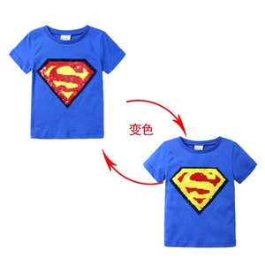 Enfants été nouveau 2024 Sequin Flip couleur changement visage dessin animé coton T-<span class=keywords><strong>shirt</strong></span> pour garçons et filles mode ventilateur Base chemise - Product Image 4