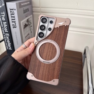 เคสโลหะไร้ขอบพร้อมแผ่นหลังไม้วอลนัทแบบกำหนดเองสำหรับ Samsung S26 S23 S24 S25 Ultra พร้อมการปกป้อง 360 องศา °   ฝาครอบป้องกันแบบแม่เหล็ก - Product Image 1