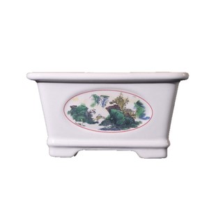Pot à bonsaï en céramique de Jingdezhen, peint à la main, paysage du Jiangnan, jardinière rectangulaire - Product Image 5