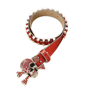<span class=keywords><strong>Cintura</strong></span> Nera Glitterata Stile Punk <span class=keywords><strong>con</strong></span> Fibbia Teschio e Ossa Incrociate <span class=keywords><strong>con</strong></span> Strass, <span class=keywords><strong>Cintura</strong></span> Gotica Borchiata <span class=keywords><strong>con</strong></span> Rivetti, Accessorio Y2K Rock Statement - Product Image 2