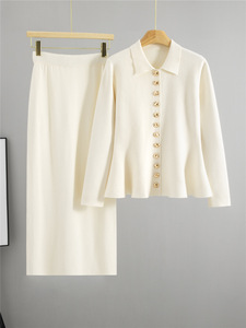 Conjunto de punto de talla universal para mujer, estampado, primavera-otoño, cárdigan, suéter, falda a la cadera, falda de medio cuerpo, dos piezas - Product Image 2