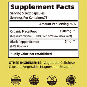 High Potency Maca Root Plant Extracts 1500 mg Suporte de Energia para Homens e Mulheres 120 Cápsulas Maca Root Cápsulas - Product Image 3