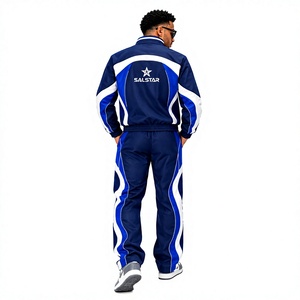 <b>Men</b> Blue <b>White</b> Tracksuit Set Full Zip Sporty <b>Jacket</b> & Jogger Pants Color Blocking Design Quick Dry Polyester Material Factory - Product Image 3