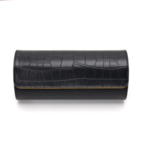 Organisateur de voyage pour montres en cuir de crocodile noir classique pour hommes avec 3 emplacements, coussinets en velours doux et boutons à pression métalliques