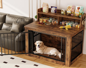 Cage à chien en bois moderne <span class=keywords><strong>extra</strong></span> <span class=keywords><strong>large</strong></span> avec 4 crochets robustes pour la décoration du salon, chiens de grande taille, 43,3 pouces - Product Image 3