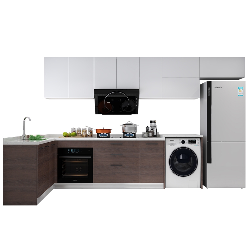 Three Pieces Mahogany Base Full Extension Slides Kitchen Wall Cabinets Set Furniture With Glass Doors